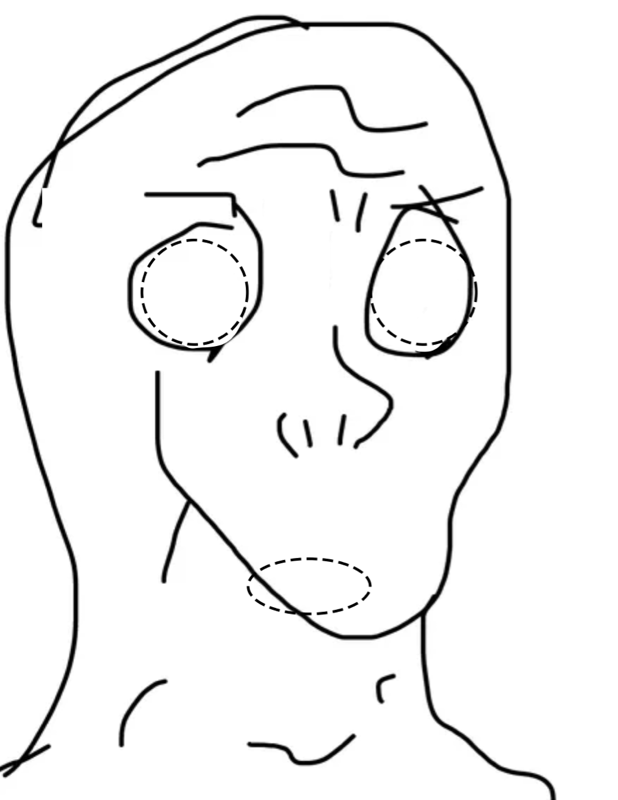 Printable Halloween mask: a thin-lined face with wide eyes and a furrowed brow
