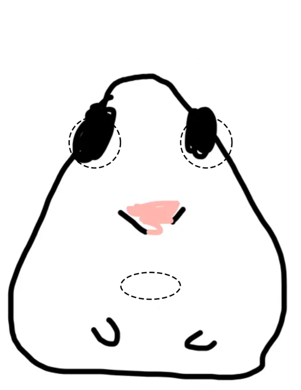 Printable Halloween mask: a round hamster with large black eyes and a small pink nose